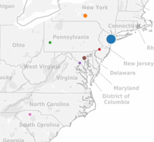 Map of bachelor attendees